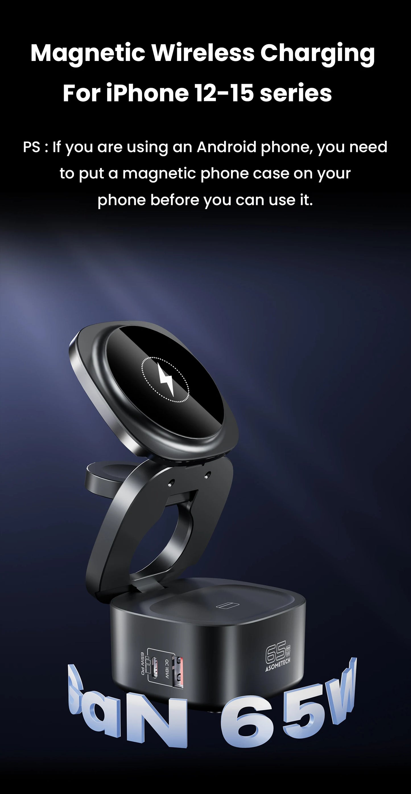 65W GaN USB Type C Wireless Charger Station 5 In 1 USB C PD3 0 QC3 0 For Mackook iPad iPhone 16 AirPods iWatch Wireless Charger