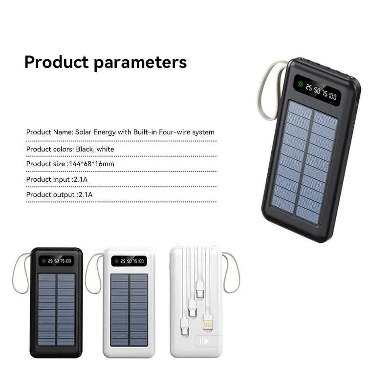 Solar Power Bank 50000mAh Fast Charging Dual USB LED