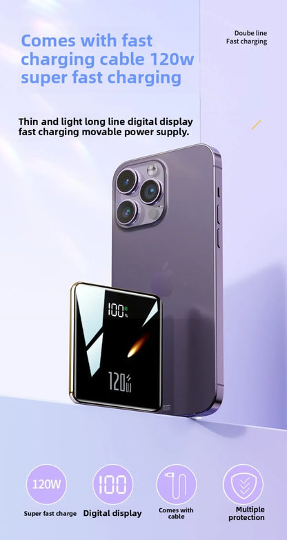 2025 New Power Bank20000mAh Ultra-thin, Compact, Portable, with Built-in Cable , Large Capacity, Super Fast Charging PowerBank