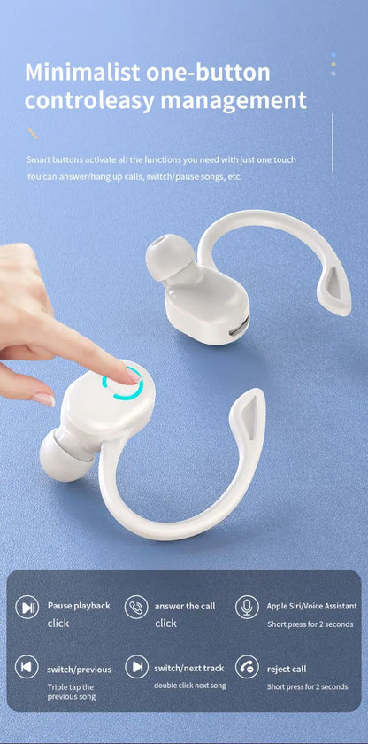 Bluetooth 5.2 Business Wireless Headphone Ear-Hook Mini HIFI Bass Noise Cancelling Earphone With Mic Earbud Sport Game Headset
