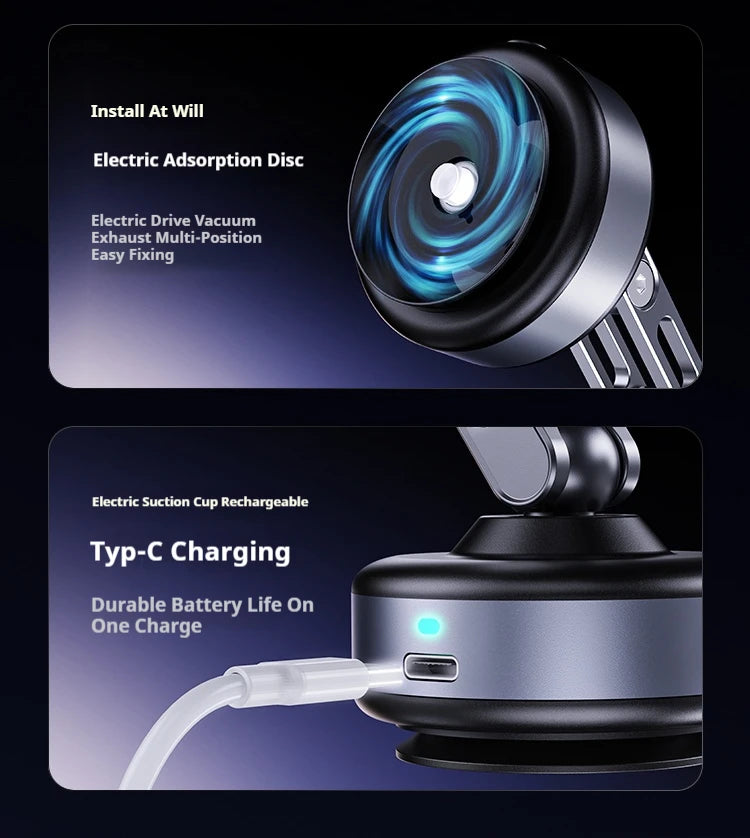 Magnetic Phone Holder Rotating Folding Electric Vacuum Suction Mag Stand For Car Navigation Gym Kitchen Streaming Bracket