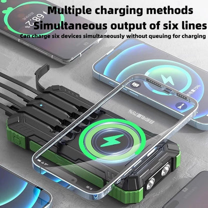 Solar Power Bank Wireless 200000mAh Large Capacity Fast Charging External Battery Outdoor Survival Emergency Equipment