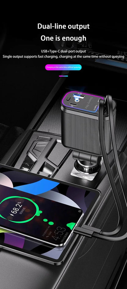 Car Charger Super Fast Charger 120W Retractable Cable Purple Starry