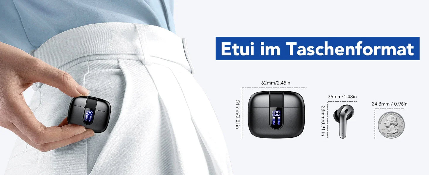 Wireless Earphones with Bluetooth 5.3, Quad-Mic Call Noise Reduction ENC, 50H Playtimes Wireless Earbuds Bluetooth Headphones