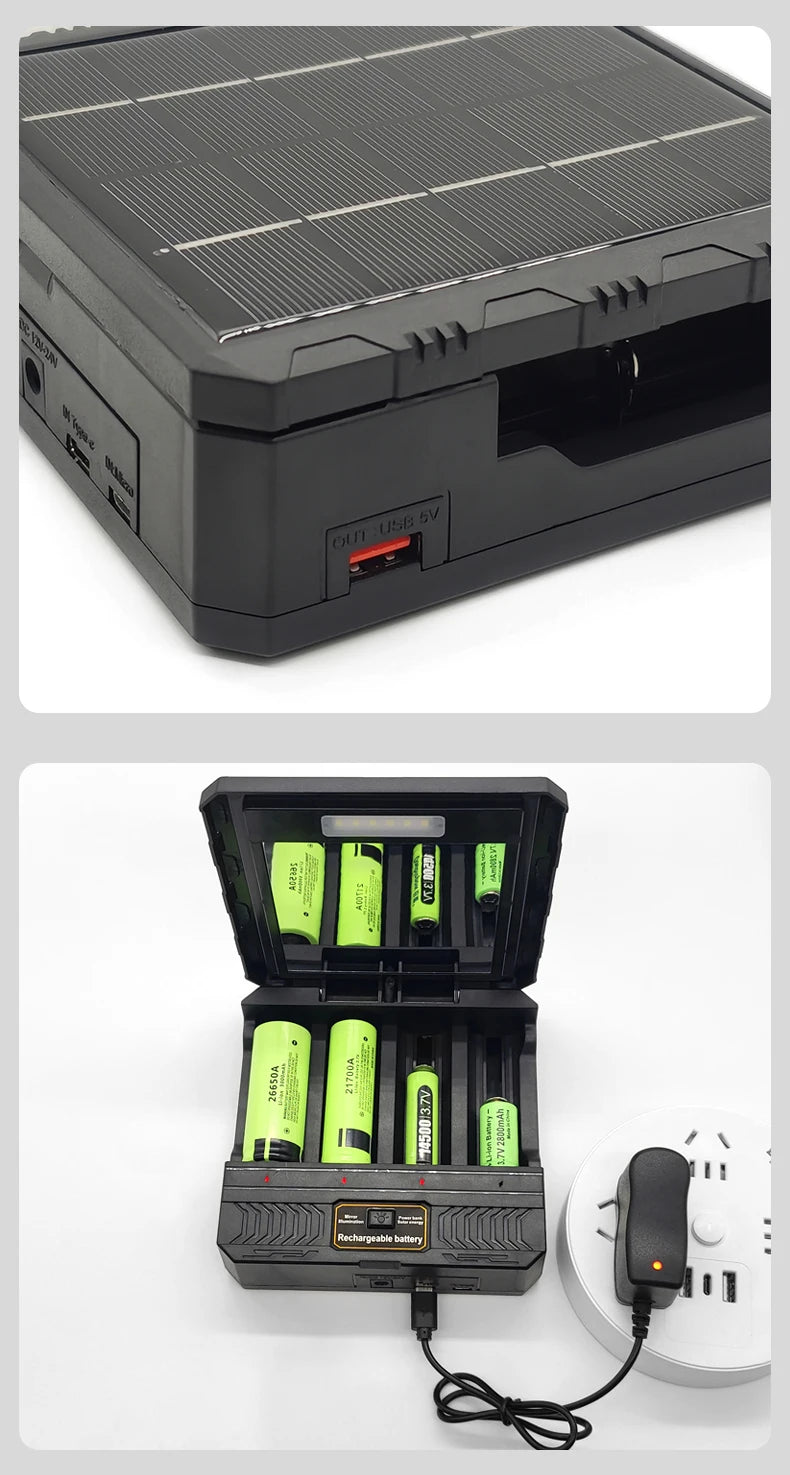 Solar Power Generation Solar Lithium Battery Smart Charger Type-C USB Four-Slot for 3.7V 18650/26650/21700/14500 Batteries