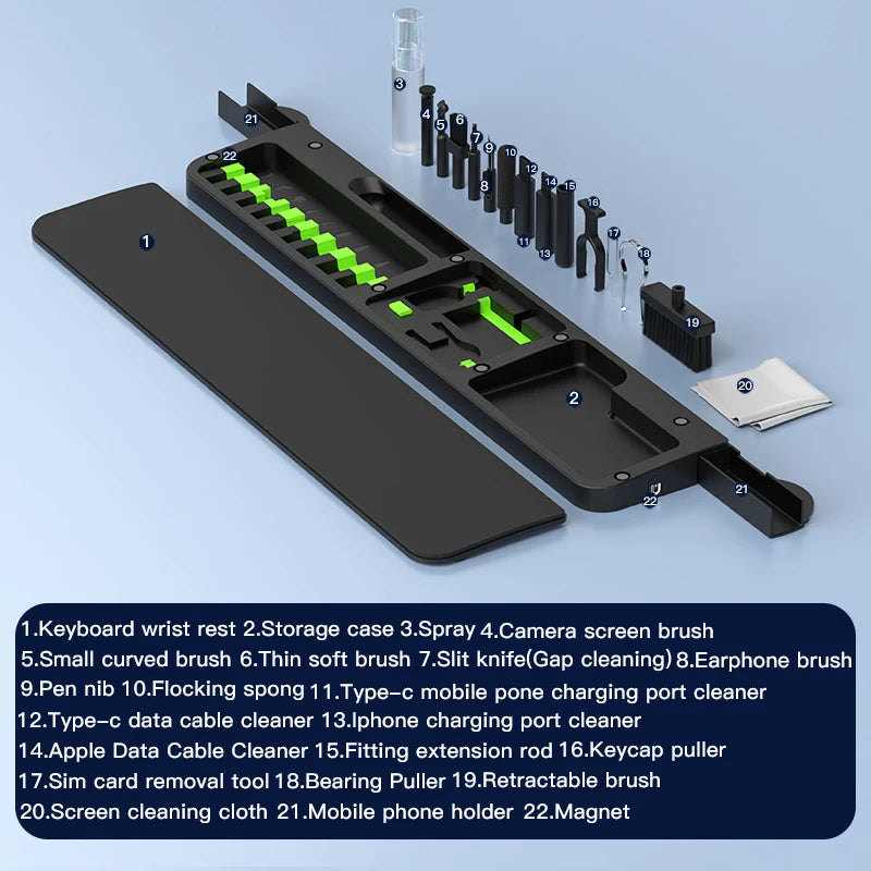 22 in1 Digital Cleaning Kit Phone Camera Laptop keyboard Cleaning Headset brush key Screen cleaner Dust Collector Christmas gift