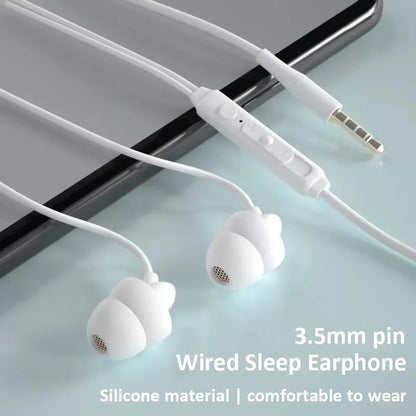 Wired Sleep Earphones 3.5mm-Pin In Ear Soft Headsets Noise Cancelling Wired Headphone with Mic Bass HiFi Stereo Silicone Earbuds