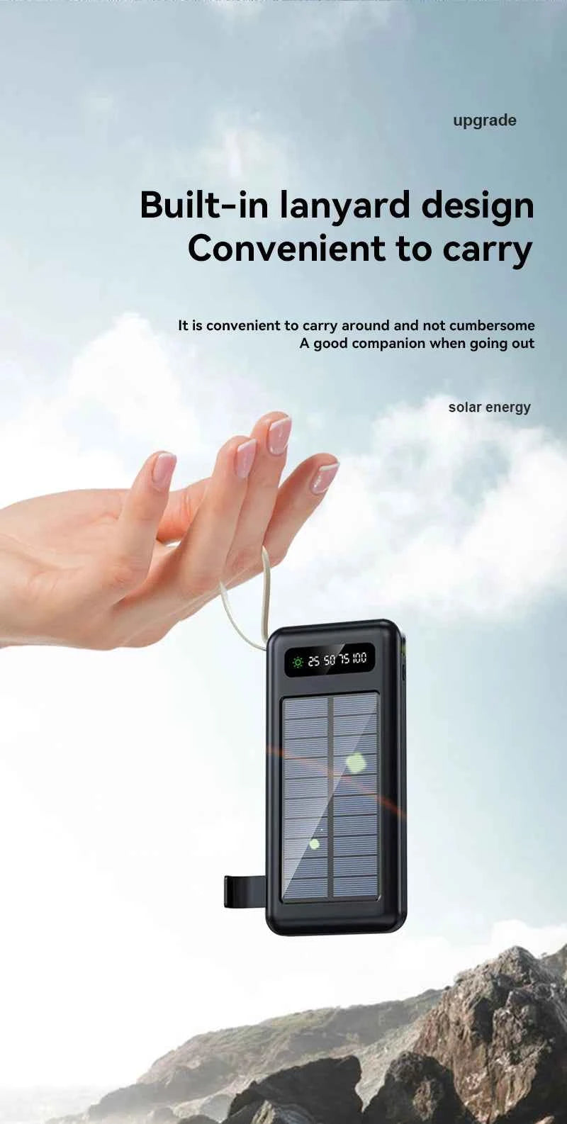 Solar Power Bank 50000mAh Fast Charging Dual USB LED