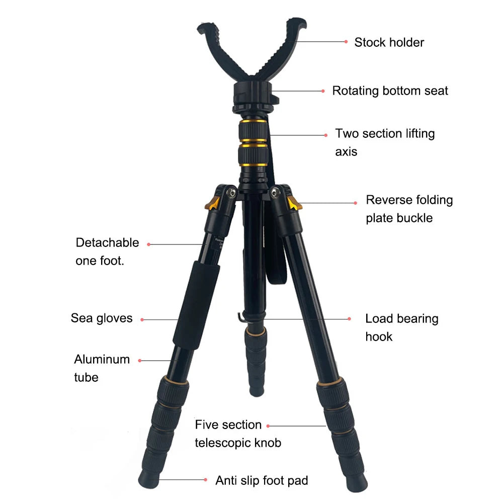 Aluminum Portable Outdoor Tripod Universal Retractable Quick-release Tripod Hunting Camping Bracket w/ V-shaped Head Accessories
