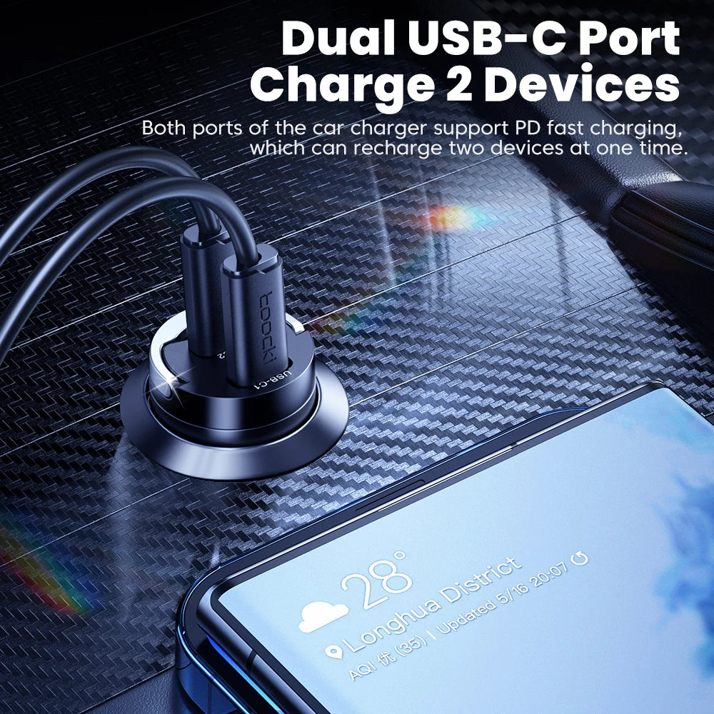 45W Dual USB A Type C Car Charger Metal Auto PD Charger Adapter Fast Charging USB C Charger For CellPhone in Car For iPhone 13