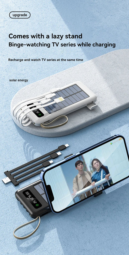 Solar Power Bank 50000mAh Large Capacity Mobile Power Fast Charging Battery Dual Usb 4 Cables LED Digital Display For IPhone