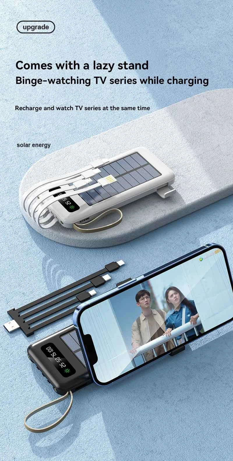 Solar Power Bank 50000mAh Fast Charging Dual USB LED