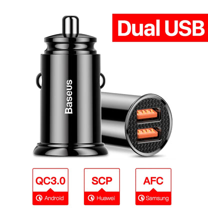 Baseus USB Car Charger Quick Charge 4.0 QC4.0 QC3.0 PPS SCP 5A PD Type C 30W Fast Car USB Charger For iPhone Xiaomi Mobile Phone