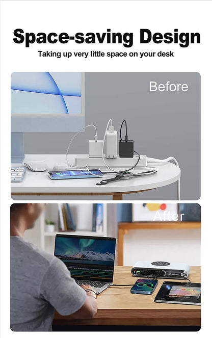New 72W Multifunction Charger Wireless Charger 4-Port PD+QC USB Type-C Quick Charger Home Travel Office Convenient