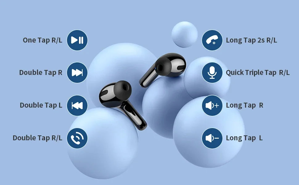 Wireless Earphones with Bluetooth 5.3, Quad-Mic Call Noise Reduction ENC, 50H Playtimes Wireless Earbuds Bluetooth Headphones