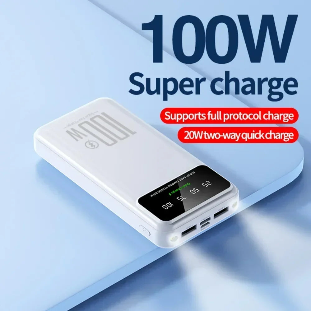 New Portable 100W Super Fast Charging Power Bank 30000mAh Large Capacity with LED Ligh Digital Display for IPhone Xiaomi Huawei