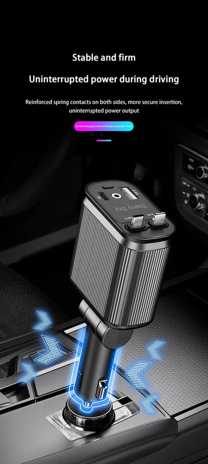 Car Charger Super Fast Charger 120W Retractable Cable Purple Starry