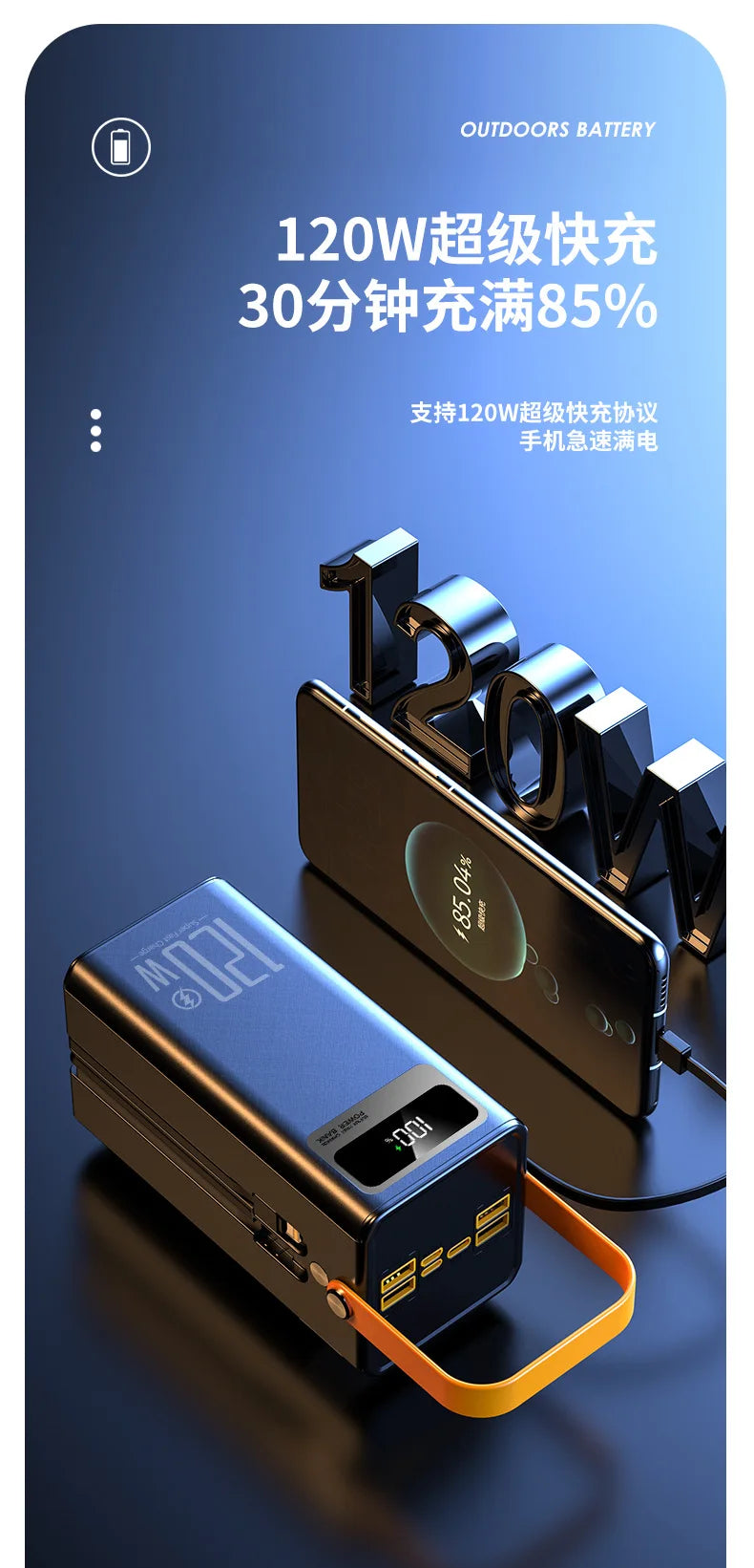 PowerBank 60000mAh 30000mAh 20000mAh Spare battery Portable Charger Mobile External Battery Fast charging For Camping iPhone