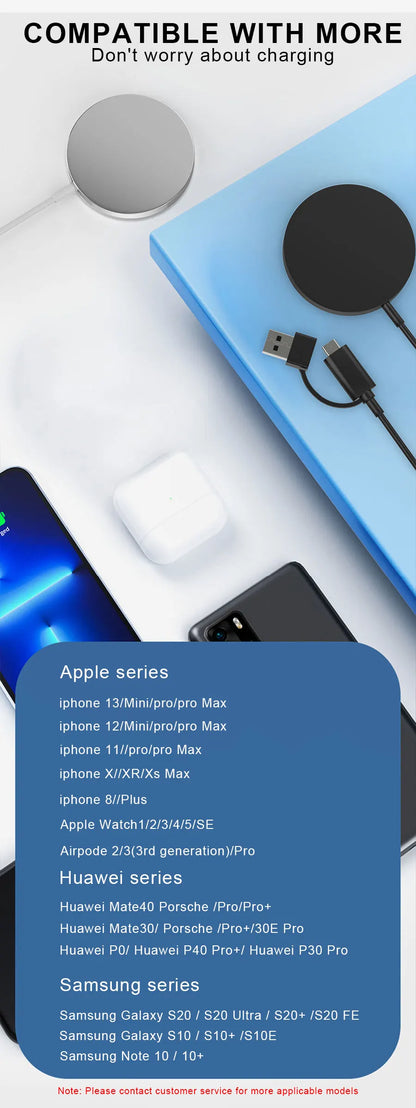 Wireless Charger 15W Compact And Convenient Black For Iphone 15/14/13/12/11/Pro/Max/Se 2020/Xs/Xr/X/8 Plus