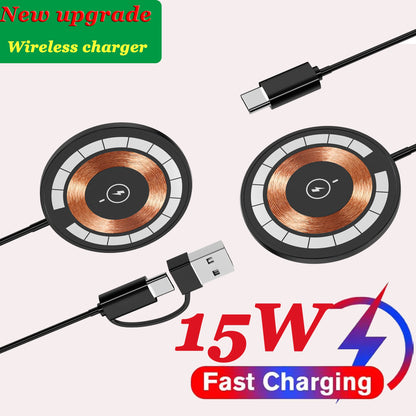 Wireless Charger 15W Compact And Convenient Black For Iphone 15/14/13/12/11/Pro/Max/Se 2020/Xs/Xr/X/8 Plus