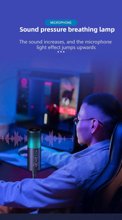 Gaming USB Microphone,Noise Cancellation Condenser mic,RGB Microphone with Mute,Gain,Monitoring,Boom Arm,Pop Filter for Phone,PC
