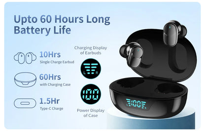 Bluetooth 5.3 Wireless Earbuds Touch Control AI ENC for Clear Calls,Customized EQ APP,Low Latency Game Mode,Long Playtime,type-c