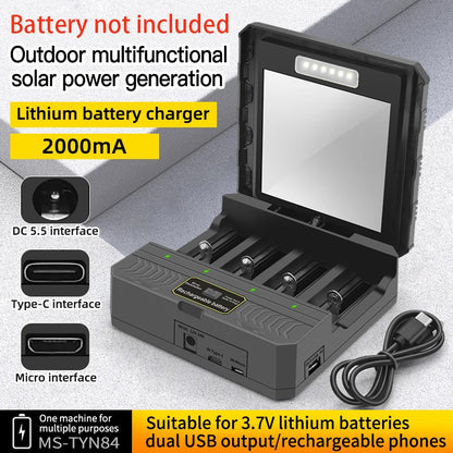 Solar Power Generation Solar Lithium Battery Smart Charger Type-C USB Four-Slot for 3.7V 18650/26650/21700/14500 Batteries