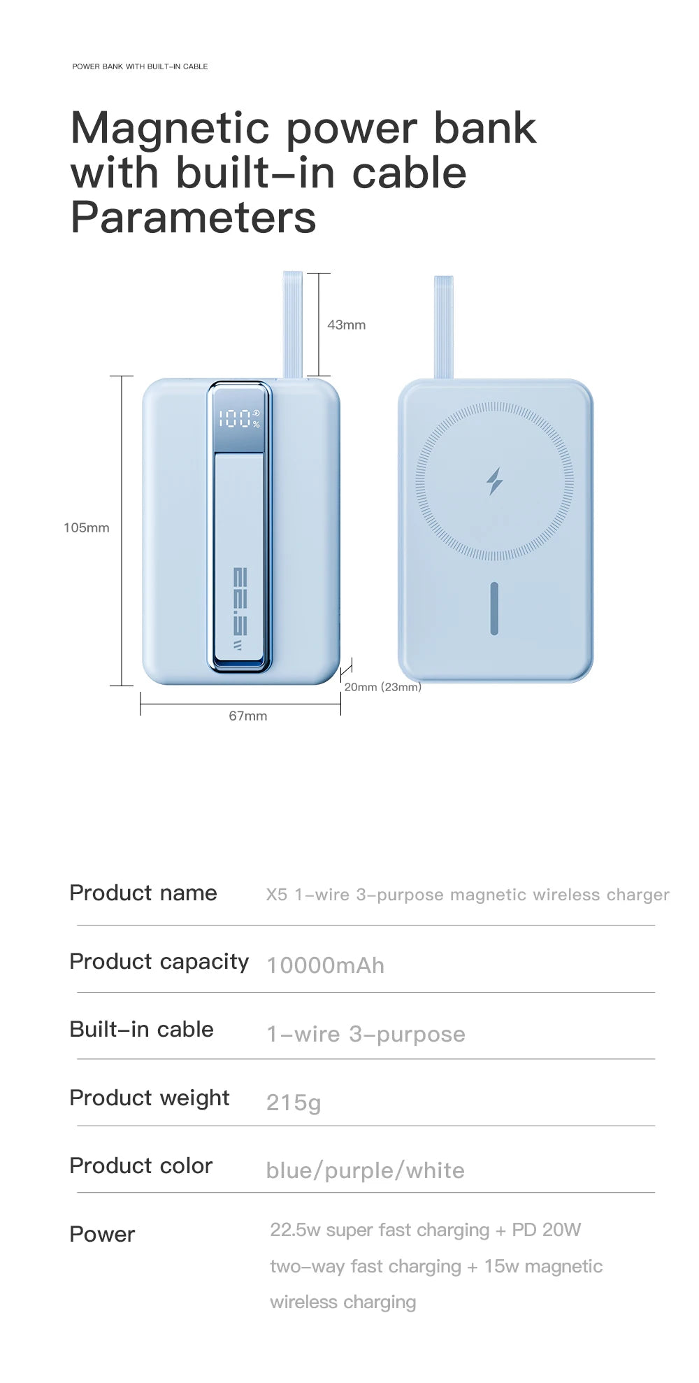 10000mAh Original Powerbank With Cable Magnetic Power Bank Wireless Fast Charger For iPhone Backup Battery For Magsafe with Gift