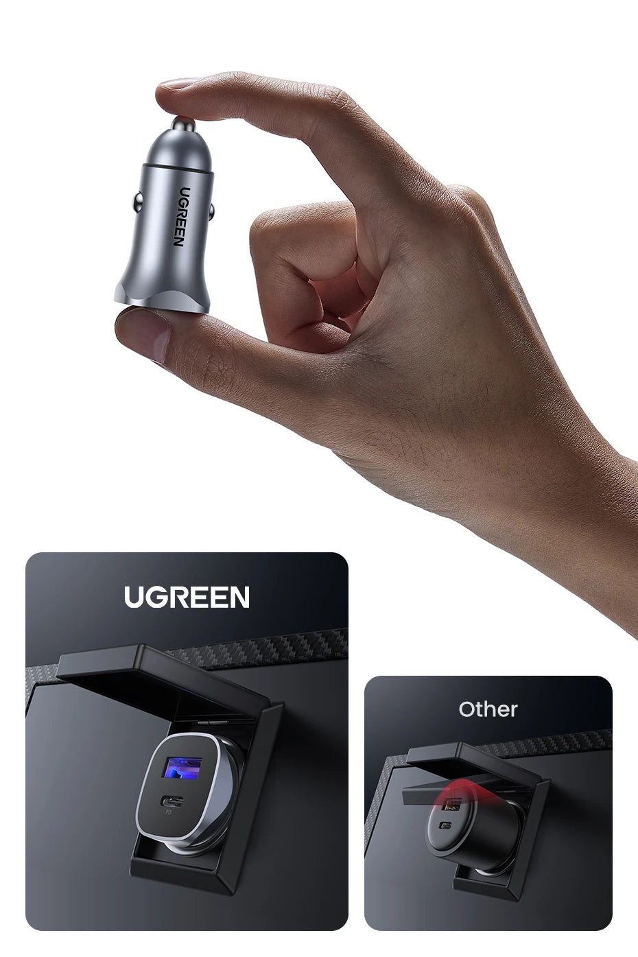 UGREEN Car Charger Type C Fast USB Charger for iPhone 15 14 13 Xiaomi Car Charging Quick 4.0 3.0 Charge Mobile Phone PD Charger