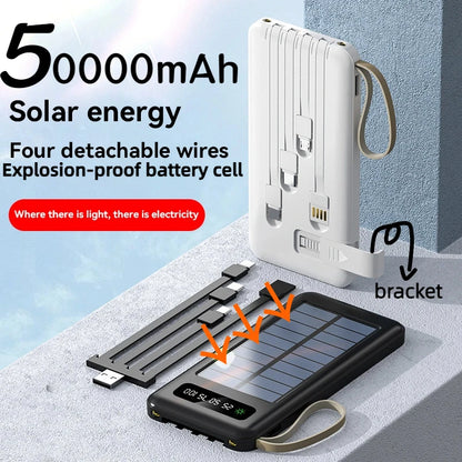 Solar Power Bank 50000mAh Large Capacity Mobile Power Fast Charging Battery Dual Usb 4 Cables LED Digital Display For IPhone