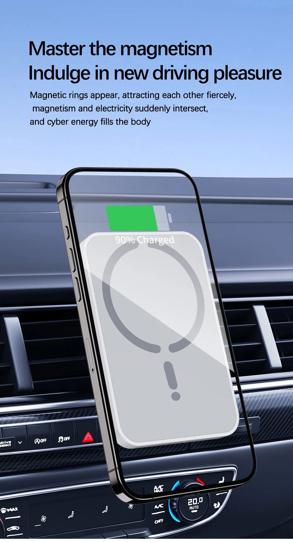 15W Magnetic Car Wireless Charger & Phone Holder - Smallenterprised 