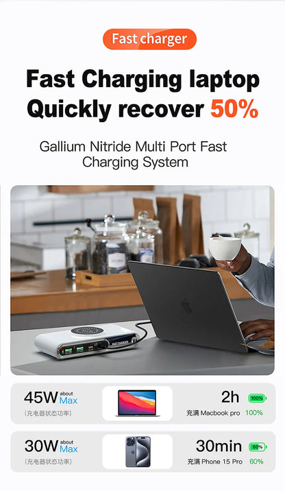 New 72W Multifunction Charger Wireless Charger 4-Port PD+QC USB Type-C Quick Charger Home Travel Office Convenient