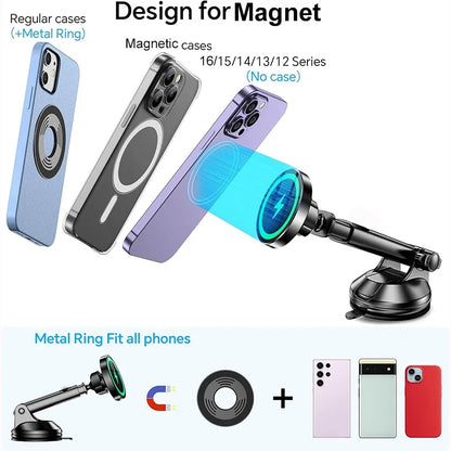 UYUXIO Car Mount Charger Dash Windshield Wireless Car Charger Strong Magnetic Phone Holder for iPhone 16 15 14 13 12 Series