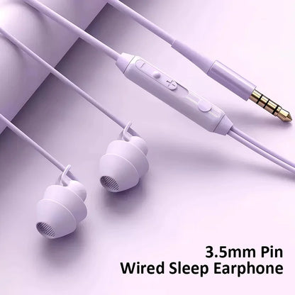 Wired Sleep Earphones 3.5mm-Pin In Ear Soft Headsets Noise Cancelling Wired Headphone with Mic Bass HiFi Stereo Silicone Earbuds