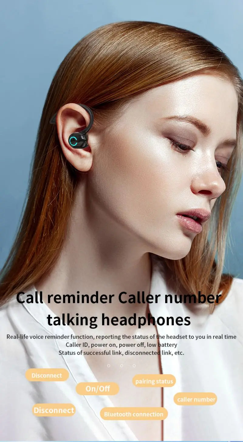 Bluetooth 5.2 Business Wireless Headphone Ear-Hook Mini HIFI Bass Noise Cancelling Earphone With Mic Earbud Sport Game Headset