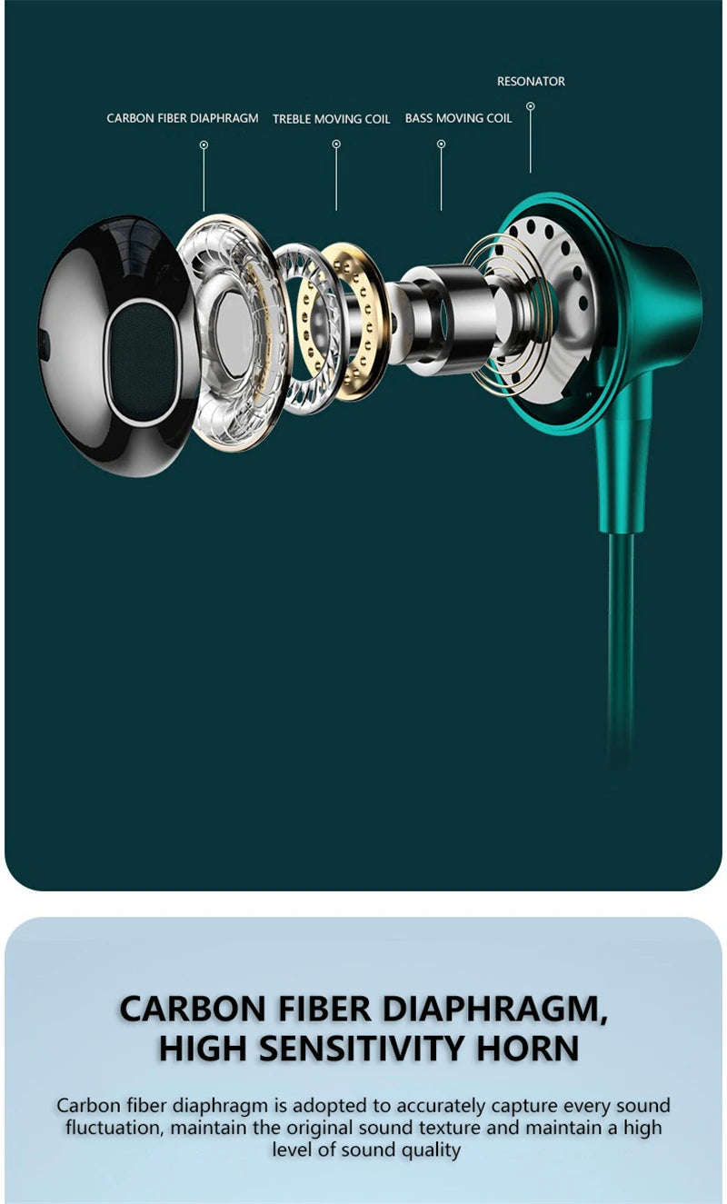 Wired Headphones In Ear Headset Wired Earphone With Microphone Bass HiFi Stereo 3.5mm Earbuds Sports In-line Control For Phones