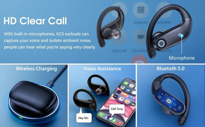 Bluetooth Earphones Wireless Earbuds with Wireless Charging Case  Stereo Sound Headphones Built-in Mic in-Ear Headsets Deep Bass