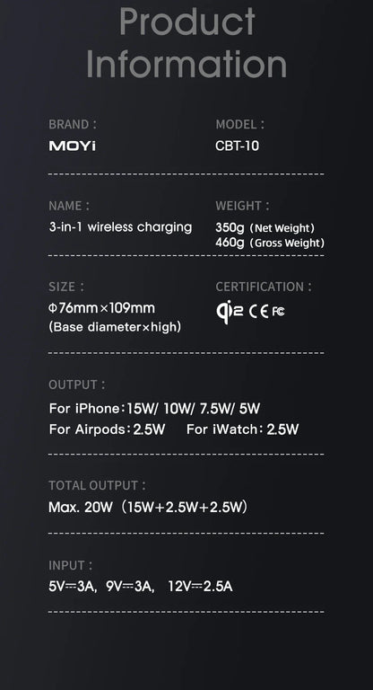 3 in 1 Wireless Charging Station for iPhone16/15/14/13/12 AirPods iWatch for Magsafe Rotation qi2 15W Fast Charging Station