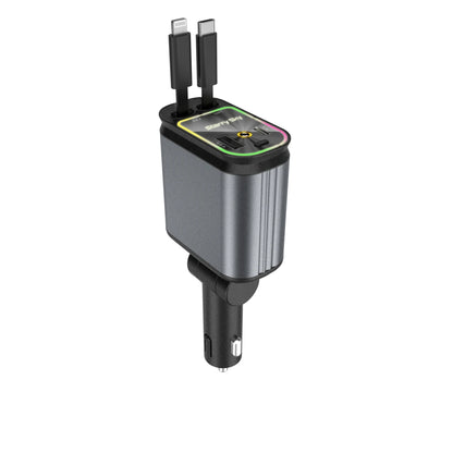 Super Fast Car Phone Charger, 100W Car Phone Charger with Retractable Cables USB and Type-C Port, 4 IN 1 Retractable Car Charger