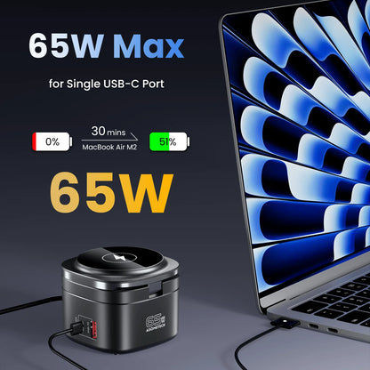 65W GaN USB Type C Wireless Charger Station 5 In 1 USB C PD3 0 QC3 0 For Mackook iPad iPhone 16 AirPods iWatch Wireless Charger