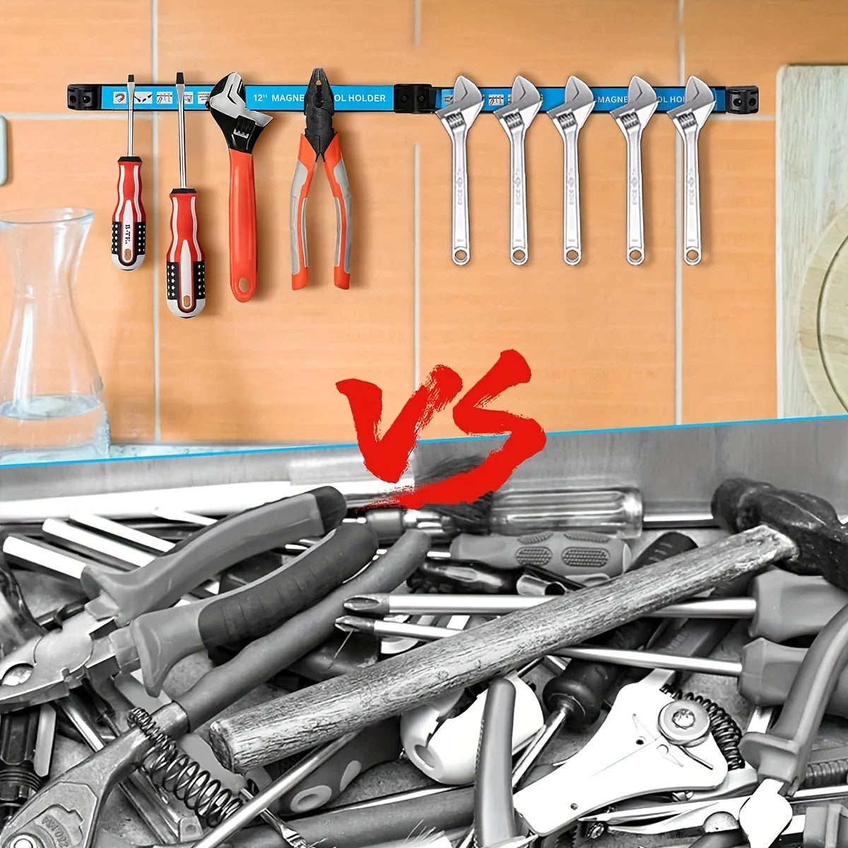 8,12,18,24inch Magnetic Tool Holder Heavy Duty Tool Bar,Space Saving Metal Organizer Rack Tool for Workshop Garage Home