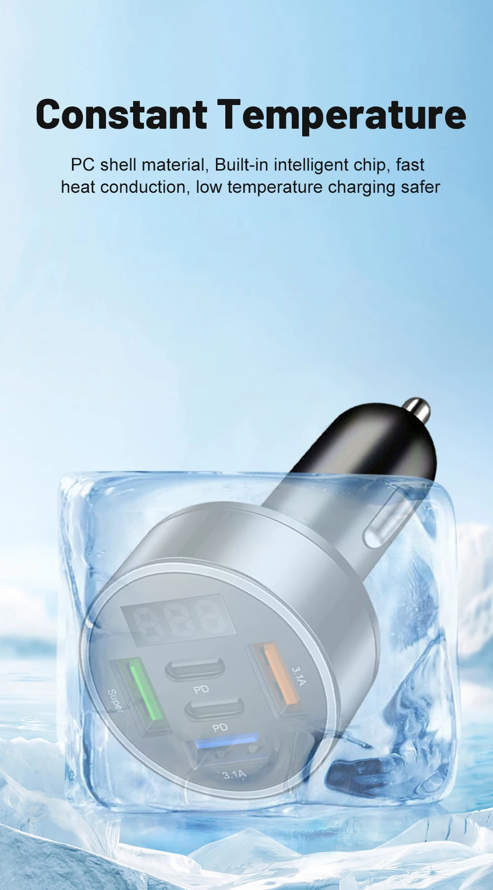 Car Charger 100W Support Super Fast Charging 5 in 1 Multi-port Voltage Car with Vehicle Digital Display Mobile Car Phone Adapter