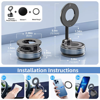 Car Phone Magnetic Stand Mechanical Vacuum Suction Cup Rotate 360° Magnetic Adsorption Bracket Navigation Universal Holder