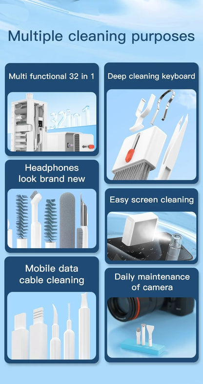 32in1 Multi-Functional Cleaning Kit For Laptop Keyboard Headphones Mobile Phone Monitor Portable Electronics Cleaning Tools