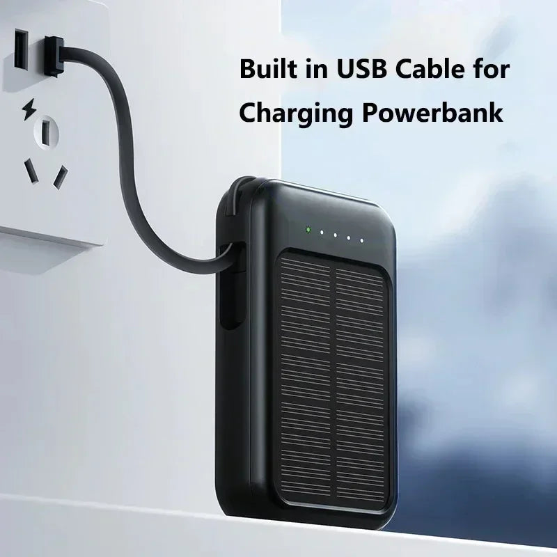 Solar Power Bank 20000mah Built-in Cable Solar Charger 2 USB Ports External Charger Power Bank with LED Light power bank New