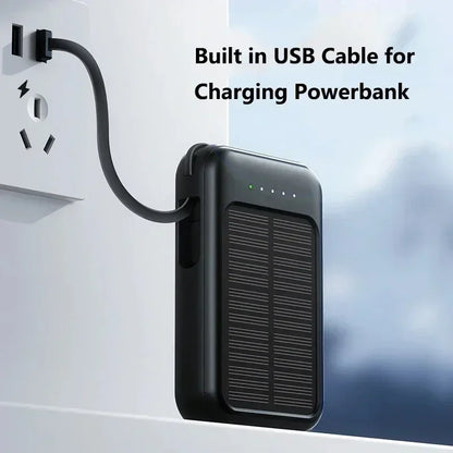 Solar Power Bank 20000mah Built-in Cable Solar Charger 2 USB Ports External Charger Power Bank with LED Light power bank New