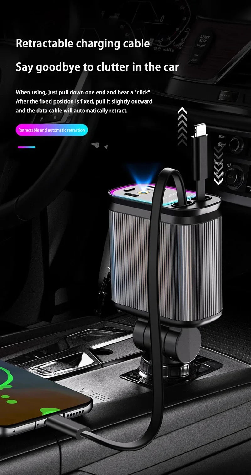 Car Charger Super Fast Charger 120W Retractable Cable Purple Starry