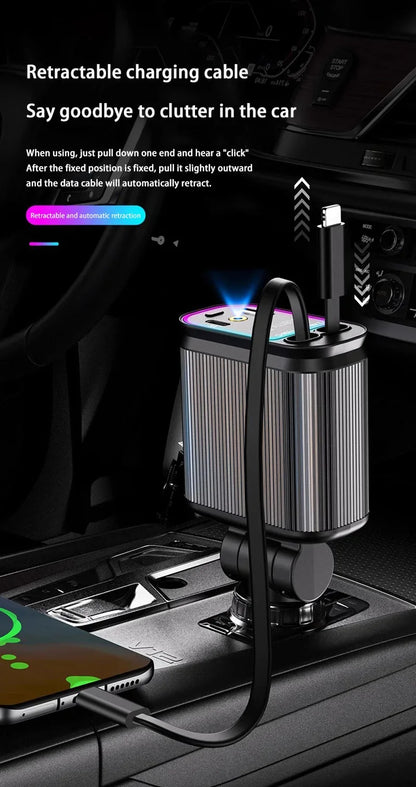 Car Charger Super Fast Charger 120W Retractable Cable Purple Starry