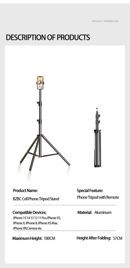 Portable Retractable Tripod Phone Stand With Adjustable Wireless Selfie Stick Foldable Phone Stand For IPhone, Xiaomi, Huawei
