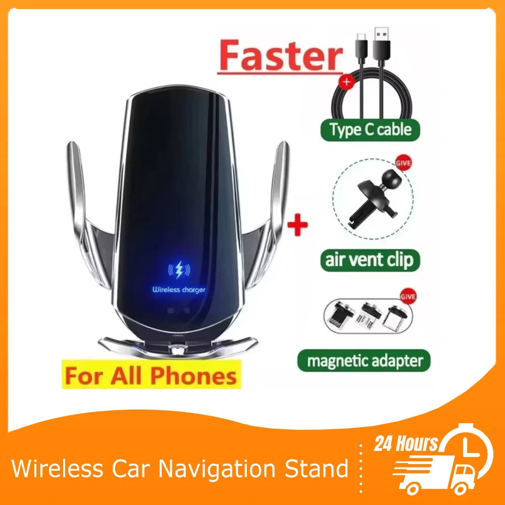 Wireless Car Phone Holder Universal navigation Clip Sensing Open Close Navigation Mount Wireless Charging Automobile Accessori